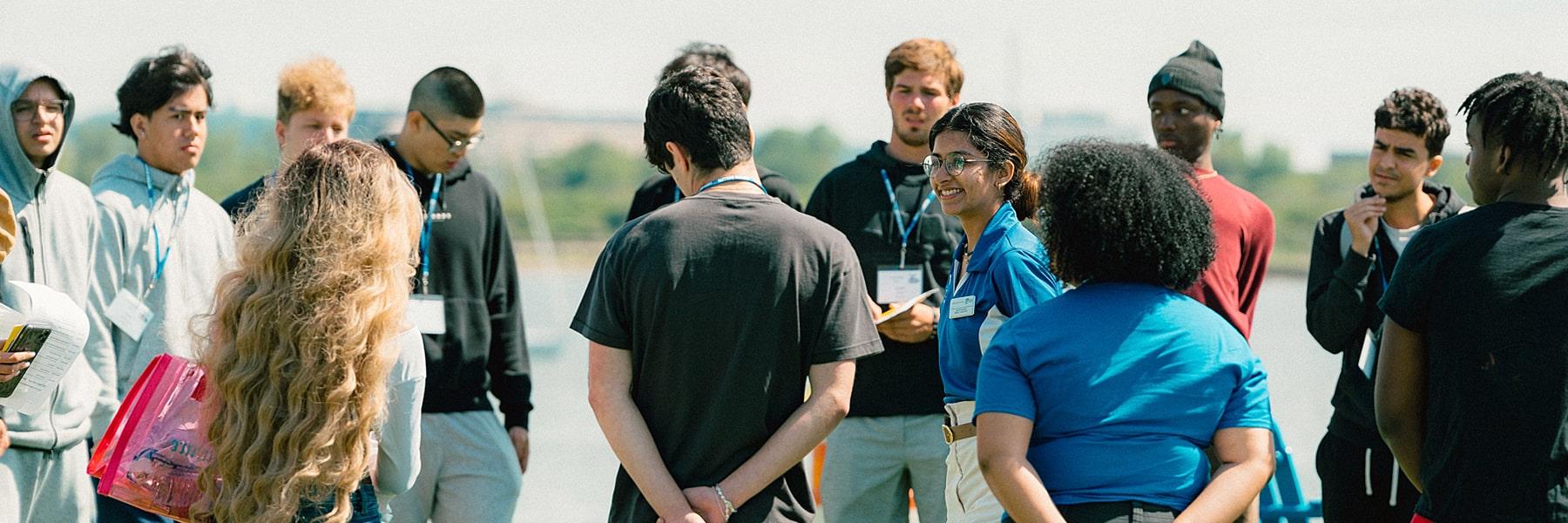 Student giving tour during orientation